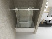 Load image into Gallery viewer, 56" to 60" x 65" Frameless Double Sliding Tub Door in Chrome