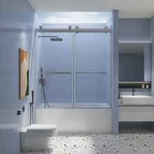 Load image into Gallery viewer, 56" to 60" x 65" Frameless Double Sliding Tub Door in Chrome