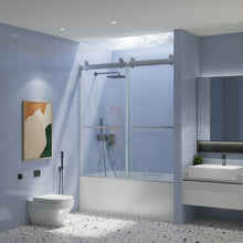 Load image into Gallery viewer, 56" to 60" x 65" Frameless Double Sliding Tub Door in Chrome
