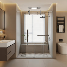 Load image into Gallery viewer, 60" 76" Frameless Shower Door with Stainless Steel & Explosion-Proof Glass