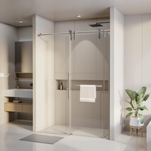 Load image into Gallery viewer, 60" 76" Frameless Shower Door with Stainless Steel & Explosion-Proof Glass