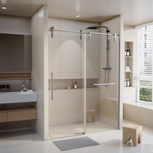 Load image into Gallery viewer, 60" 76" Frameless Shower Door with Stainless Steel & Explosion-Proof Glass