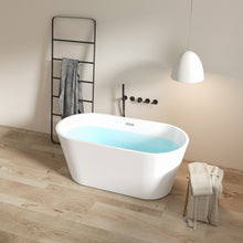 Load image into Gallery viewer, Shangri la 59" Acrylic Freestanding Bathtub with Toe-tap Drain in Chrome and Classic Slotted Overflow