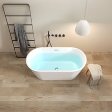 Load image into Gallery viewer, Shangri la 59" Acrylic Freestanding Bathtub with Toe-tap Drain in Chrome and Classic Slotted Overflow