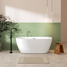 Load image into Gallery viewer, 59'' Glossy Acrylic Freestanding Soaking Bathtub with Classic Slotted Overflow and Toe-tap Drain in Chrome