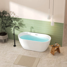 Load image into Gallery viewer, 59'' Glossy Acrylic Freestanding Soaking Bathtub with Classic Slotted Overflow and Toe-tap Drain in Chrome