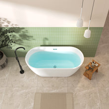 Load image into Gallery viewer, 59'' Glossy Acrylic Freestanding Soaking Bathtub with Classic Slotted Overflow and Toe-tap Drain in Chrome