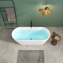 Load image into Gallery viewer, 67'' Glossy Acrylic Freestanding Soaking Bathtub with Integrated Slotted Overflow and Brushed Nickel Toe-tap Drain