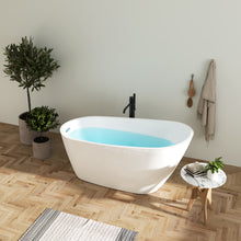 Load image into Gallery viewer, 59" Acrylic Freestanding Bathtub Soaking Tub with Toe-tap Drain in Chrome and Classic Slotted Overflow