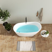 Load image into Gallery viewer, 59" Acrylic Freestanding Bathtub Soaking Tub with Toe-tap Drain in Chrome and Classic Slotted Overflow