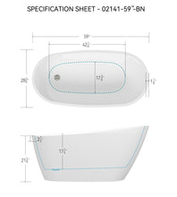 Load image into Gallery viewer, 59" Acrylic Freestanding Bathtub Soaking Tub with Brushed Nickel Toe-tap Drain