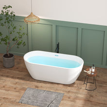 Load image into Gallery viewer, 67'' Glossy Acrylic Freestanding Soaking Bathtub with Classic Slotted Overflow and Toe-tap Drain