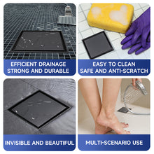 Load image into Gallery viewer, FerdY 4" Square Shower Floor Drain, Tile Recessed with Removable Hidden Cover, Stainless Steel, Matte Black Floor Drain for Bathroom