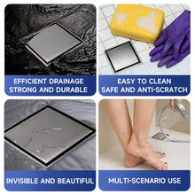 Load image into Gallery viewer, FerdY 4" Square Shower Floor Drain, Tile Recessed with Removable Hidden Cover, Stainless Steel, Gun Gray Floor Drain for Bathroom