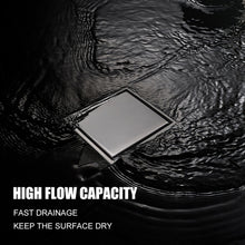 Load image into Gallery viewer, FerdY 4" Square Shower Floor Drain, Tile Recessed with Removable Hidden Cover, Stainless Steel, Gun Gray Floor Drain for Bathroom