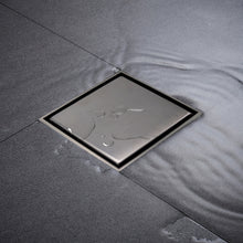 Load image into Gallery viewer, FerdY 4" Square Shower Floor Drain, Tile Recessed with Removable Hidden Cover, Stainless Steel, Gun Gray Floor Drain for Bathroom
