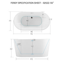 Load image into Gallery viewer, Shangri-La 55" x 28" freestanding bathtub oval soaking bath with chrome drain and overflow