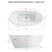 Load image into Gallery viewer, Koh Samui 65" x 32" freestanding bathtub - brushed nickel drain