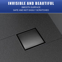Load image into Gallery viewer, FerdY 4" Square Shower Floor Drain, Tile Recessed with Removable Hidden Cover, Stainless Steel, Matte Black Floor Drain for Bathroom