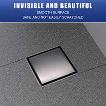 Load image into Gallery viewer, FerdY 4" Square Shower Floor Drain, Tile Recessed with Removable Hidden Cover, Stainless Steel, Gun Gray Floor Drain for Bathroom