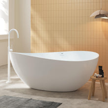 Load image into Gallery viewer, Lamu 63" Stone Resin Freestanding Bathtub Matte White Pop-up Drain