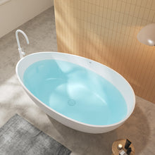 Load image into Gallery viewer, Lamu 63" Stone Resin Freestanding Bathtub Matte White Pop-up Drain