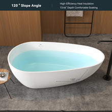 Load image into Gallery viewer, Havana 59" Resin Stone Freestanding Bathtub Matte White Pop-up Drain