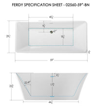 Load image into Gallery viewer, Sentosa 59" x 30" freestanding straight bath - brushed nickel drain - FERDY BATH