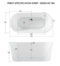 Load image into Gallery viewer, Shangri-La 55" x 28" freestanding oval bath - brushed nickel drain - FERDY BATH