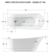 Load image into Gallery viewer, Langkawi 69" x 30" freestanding bath, deck mounted faucet ready - brushed nickel drain - FERDY BATH