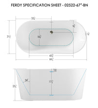 Load image into Gallery viewer, Shangri-La 67" x 32" freestanding bathtub Soaking tub- brushed nickel drain