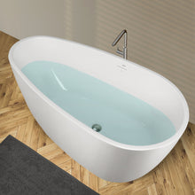 Load image into Gallery viewer, Tamago 55" x 30" freestanding bath with brushed nickel drain