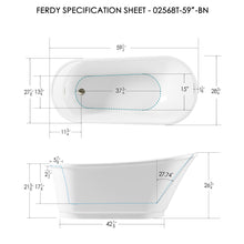 Load image into Gallery viewer, Langkawi 59" x 29" freestanding bathtub soaking tub - brushed nickel drain