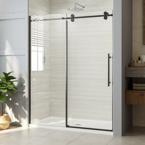 FerdY 56"-60" W x 75" H Frameless Single Sliding Shower Door Matte Black Finish