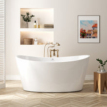 Load image into Gallery viewer, FerdY Naha Elite 59" Acrylic Freestanding Bathtub, Curve Edge Soaking Tub, Glossy White, cUPC Certified, Chrome Drain &amp; Minimalist Linear Design Overflow
