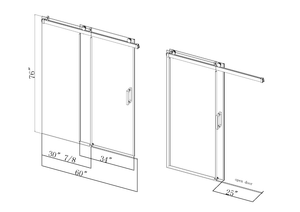 56 to 60"x 76" H Sliding Frameless Soft-Close Shower Door with Tampered Glass