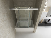 Load image into Gallery viewer, 56&quot; to 60&quot; x 65&quot; Frameless Double Sliding Tub Door in Chrome
