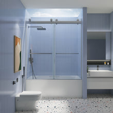 Load image into Gallery viewer, 56&quot; to 60&quot; x 65&quot; Frameless Double Sliding Tub Door in Chrome
