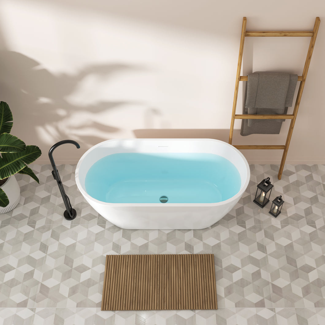 Bali 59'' Glossy Acrylic Freestanding Soaking Bathtub with Brushed Nickel Toe-tap Drain