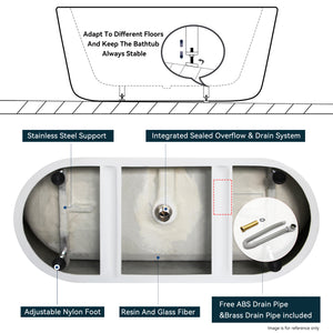 59'' Glossy Acrylic Freestanding Soaking Bathtub with Classic Slotted Overflow and Toe-tap Drain in Chrome