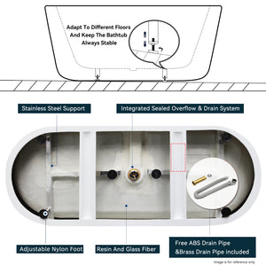 67'' Glossy Acrylic Freestanding Soaking Bathtub with Integrated Slotted Overflow and Brushed Nickel Toe-tap Drain