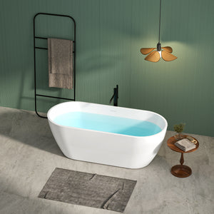 67'' Glossy Acrylic Freestanding Soaking Bathtub with Integrated Slotted Overflow and Brushed Nickel Toe-tap Drain