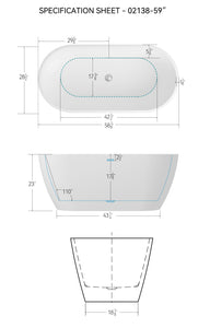 59'' Glossy Acrylic Freestanding Soaking Bathtub with Classic Slotted Overflow and Toe-tap Drain in Chrome