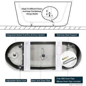 59" Acrylic Freestanding Bathtub Soaking Tub with Brushed Nickel Toe-tap Drain