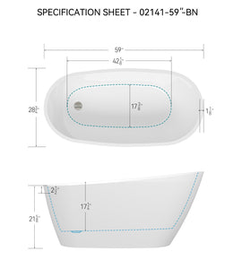 59" Acrylic Freestanding Bathtub Soaking Tub with Brushed Nickel Toe-tap Drain