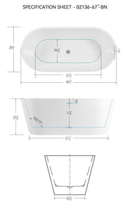 67'' Acrylic Freestanding Bathtub Soaking Tub with Brushed Nickel Pop-Up Drain