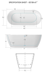 67'' Glossy Acrylic Freestanding Soaking Bathtub with Classic Slotted Overflow and Toe-tap Drain