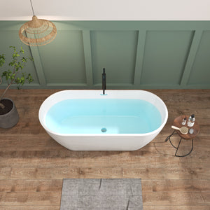 67'' Glossy Acrylic Freestanding Soaking Bathtub with Classic Slotted Overflow and Toe-tap Drain