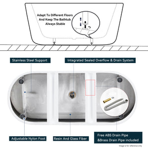 67'' Acrylic Freestanding Bathtub Soaking Tub with Brushed Nickel Pop-Up Drain