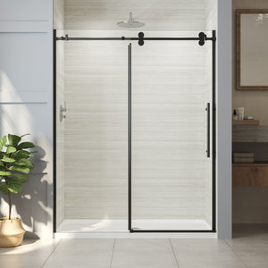 FerdY 56"-60" W x 75" H Frameless Single Sliding Shower Door Matte Black Finish